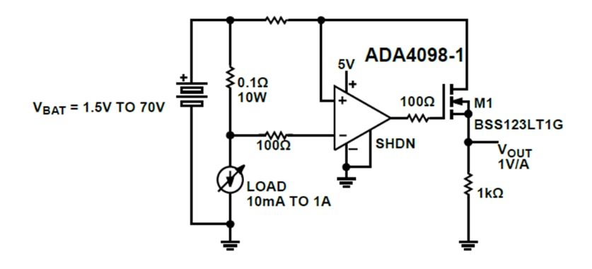 应用电路图 - Analog Devices Inc. ADA4098-1/-2 Over-The-Top™精密运算放大器